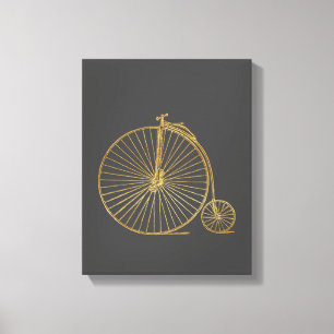 Penny Farthing Bike Black Gold Glitter Canvas Afdruk