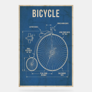 Penny Farthing Fiets Blauwdruk Vintage Muurkunst Acryl Bord