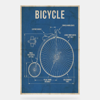 Penny Farthing Fiets Blauwdruk Vintage Muurkunst Acryl Bord