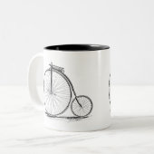 Penny Farthing High-Wheel Bicycle Tweekleurige Koffiemok (Voorkant links)