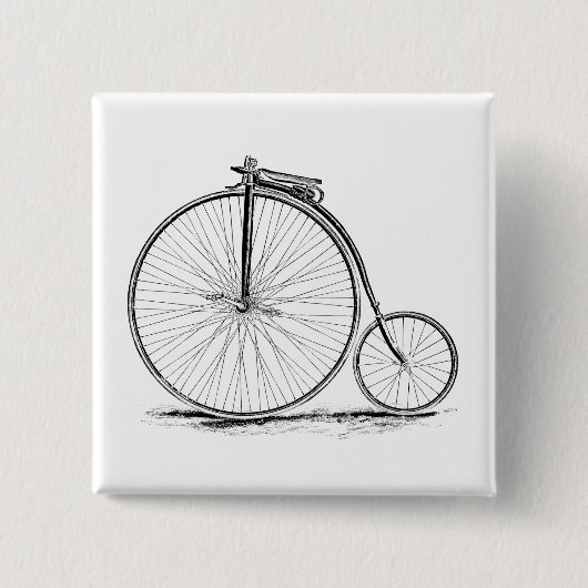 Penny Farthing  High-Wheel Bicycle Vierkante Button 5,1 Cm (Voorkant)