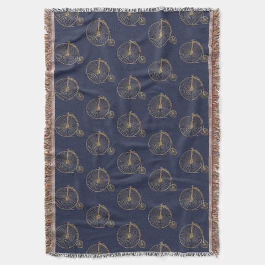  Penny Farthing Unicycle Navy Gold Pattern Deken (Voorkant Verticaal)