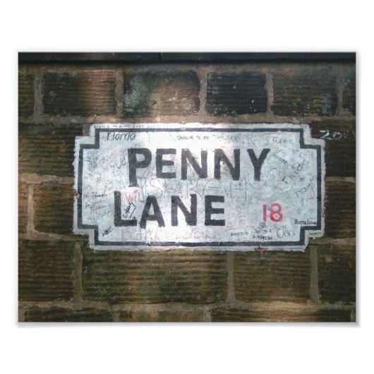 Penny Lane Street Sign Foto Afdruk (Voorkant)