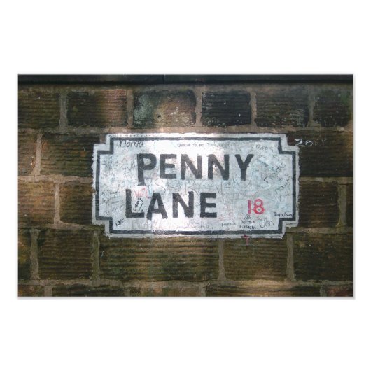 Penny Lane Street Sign Foto Afdruk (Voorkant)