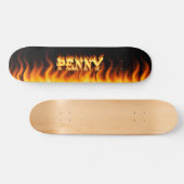 Penny skateboard brand en vlammenontwerp. (Horizontaal)