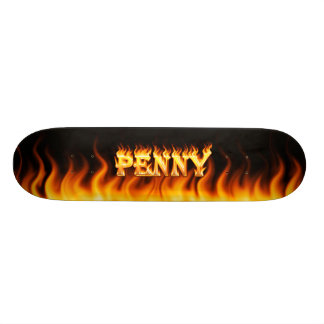 Penny skateboard brand en vlammenontwerp.
