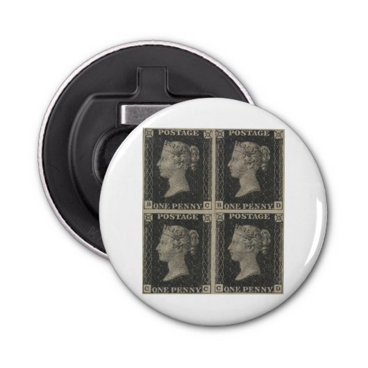 Penny zwart stempel badge flesopener Button Flesopener (Voorkant)