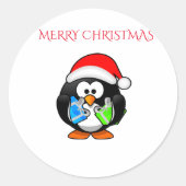 Penquin kerst stickers. ronde sticker (Voorkant)