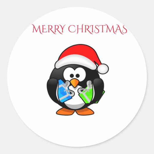 Penquin kerst stickers. ronde sticker (Voorkant)
