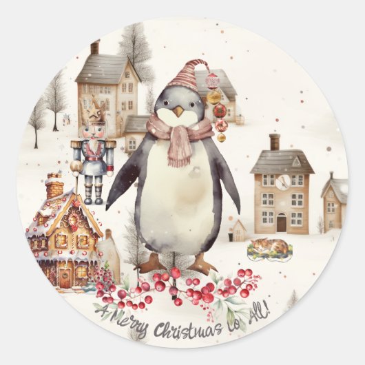 Penquin Ornaments Nutcracker Cat Ronde Sticker (Voorkant)