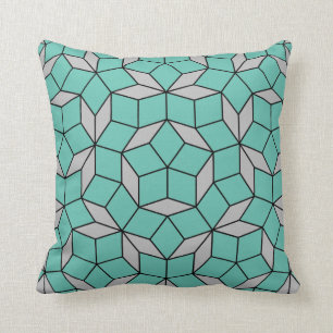 Penrose tiling patroon afgerond, grijze turquoise kussen
