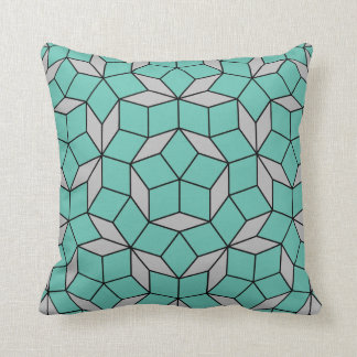 Penrose tiling patroon afgerond, grijze turquoise kussen