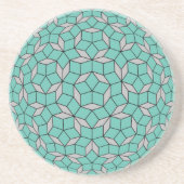 Penrose tiling patroon afgerond, grijze turquoise zandsteen onderzetter (Voorkant)