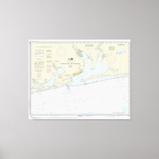 Pensacola Bay en nadert nautische kaart 11382 Canvas Afdruk (Voorkant)