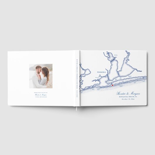 Pensacola Beach FL Kaart Elegante marineblauwe bru Gastenboek (Volledig)