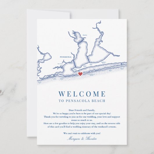 Pensacola Beach Florida Bruiloft Welkomstroute Bedankkaart (Voorkant)