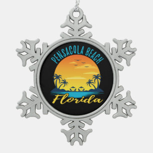 Pensacola Beach Florida Palm Trees Beach Tin Sneeuwvlok Ornament