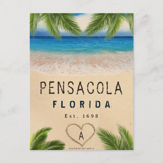 Pensacola Beach Florida Zand Tropische palmbladere Briefkaart (Voorkant)