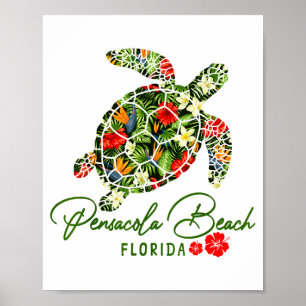 Pensacola Beach Florida Zeeschildpad Tropische Hib Poster