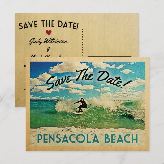 Pensacola Beach Save the Date Surfing Aankondigingskaart (Voorkant / Achterkant)