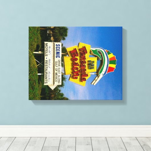 Pensacola Beach Sign - 14 "x 11" Ingewikkeld Canva Canvas Afdruk (Insitu (Houten vloer))