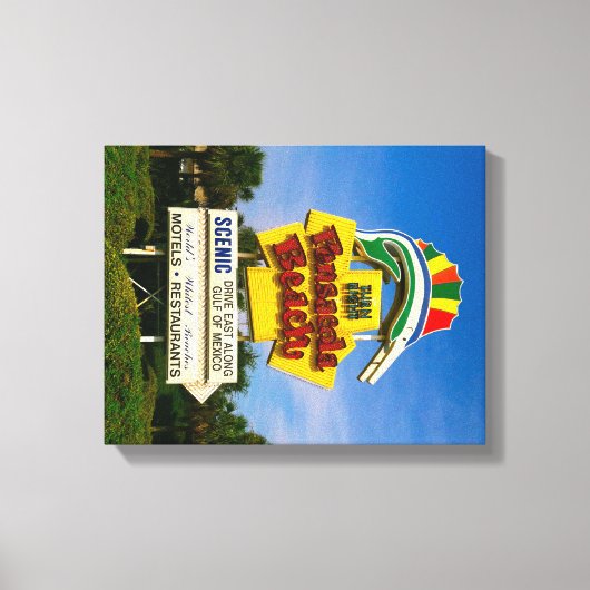 Pensacola Beach Sign - 14 "x 11" Ingewikkeld Canva Canvas Afdruk (Voorkant)