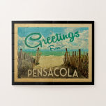 Pensacola Beach Vintage Travel Legpuzzel<br><div class="desc">Deze groeten van het  briefkaart Pensacola zijn voorzien van een zandstrand met een mooi oceaanwater uit turquoise en boven het zee,  een blauwe hemel met blauw witte wolken. In de klassieke reisstijl.</div>