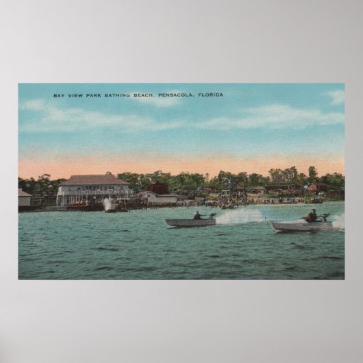 Pensacola, FL - Bay Uitzicht Beach met snelheid Poster (Voorkant)