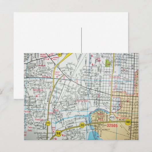 PENSACOLA, FL  Map Briefkaart (Voorkant / Achterkant)