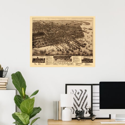 Pensacola, FL Panoramic Map - 1885 Poster (Thuiskantoor)