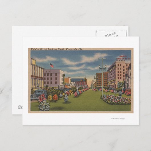 Pensacola, FL - Zuid-Uitzicht Palafox Briefkaart (Voorkant / Achterkant)