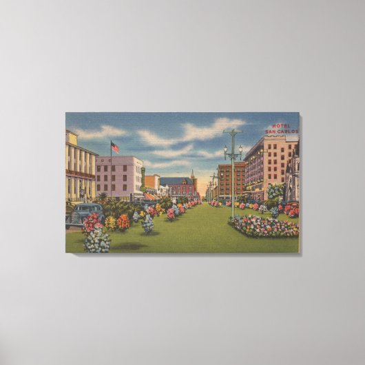 Pensacola, FL - Zuid-Uitzicht Palafox Canvas Afdruk (Voorkant)