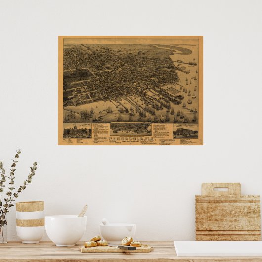 Pensacola Florida 1885 Panorama Poster (Keuken)