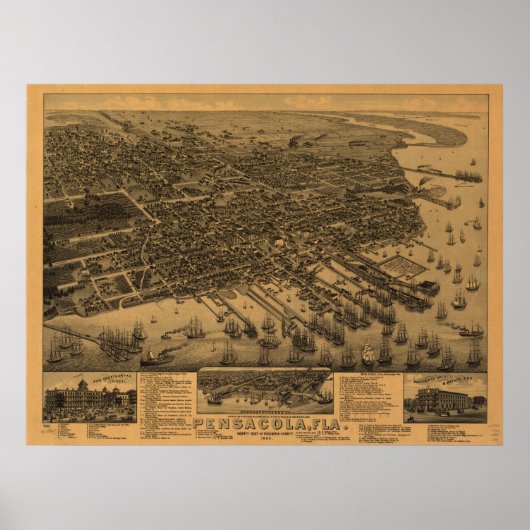 Pensacola Florida 1885 Panorama Poster (Voorkant)