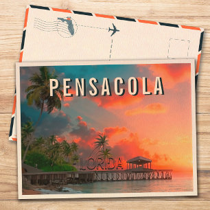 Pensacola Florida Beach Tropische palmboom jaren 1 Briefkaart