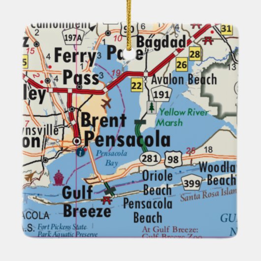 Pensacola Florida Map Keramisch Ornament (Achterkant)