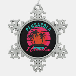 Pensacola Florida Palm Trees Beach Tin Sneeuwvlok Ornament