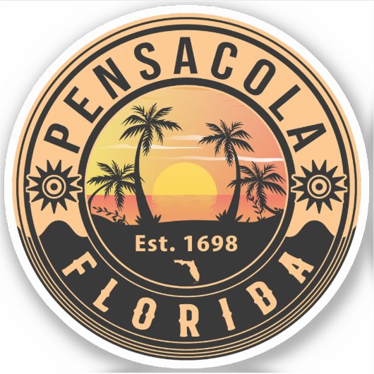Pensacola Florida tropische retro Sunset Souvenirs Sticker (Voorkant)