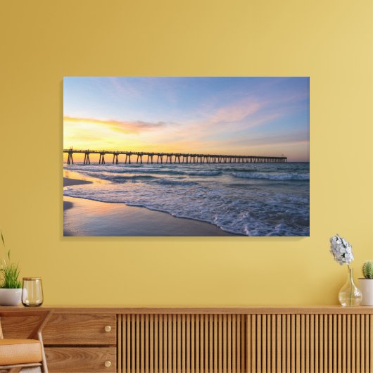 Pensacola Pier Shoreline Sunrise Canvas Afdruk (Insitu (Woonkamer))