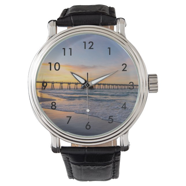 Pensacola Pier Shoreline Sunrise polshorloge Horloge (Voorkant)