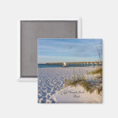 Pensacola Sand Dunes Pier Morning Square Magnet (Voorkant / Achterkant)