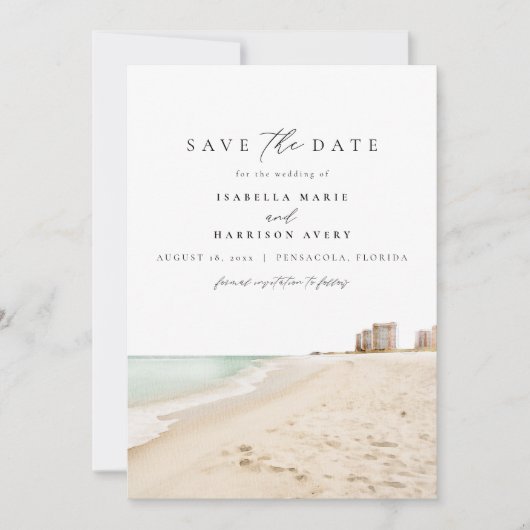 PENSACOLA Waterverf Beach Save the Date Kaart (Voorkant)