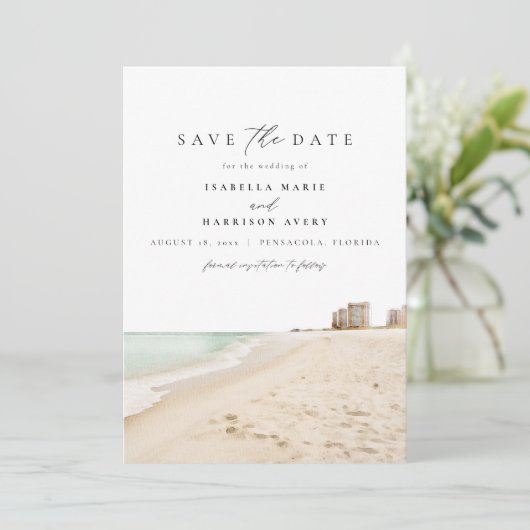 PENSACOLA Waterverf Beach Save the Date Kaart (Staand voorkant)