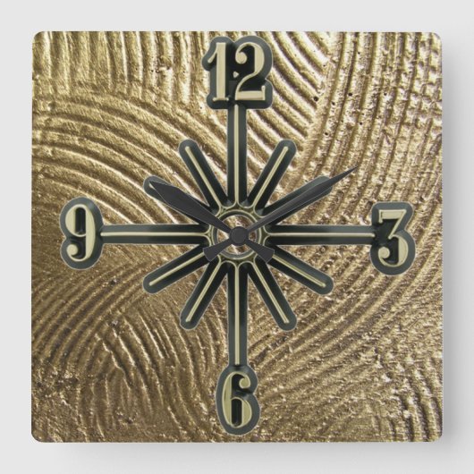 Pensed Gold Pattern Sunburst Dial Wall Clock Vierkante Klok (Voorkant)