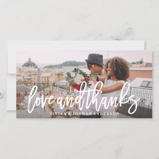 Pensed Love and Bedankt Wedding Photo Card (Voorkant)