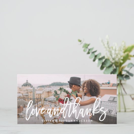 Pensed Love and Bedankt Wedding Photo Card (Staand voorkant)