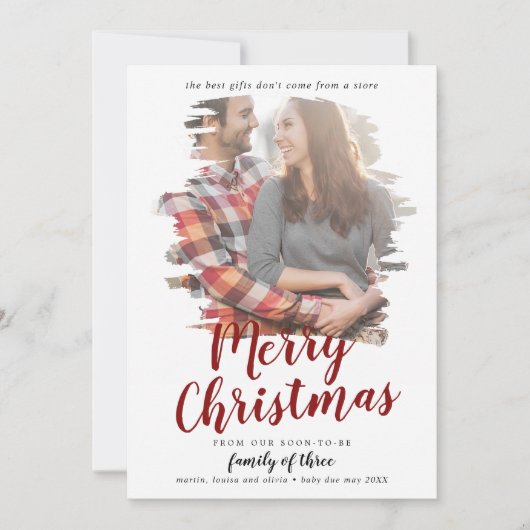Pensed Red-familie van drie zwangerschapsfoto's Feestdagenkaart (Voorkant)