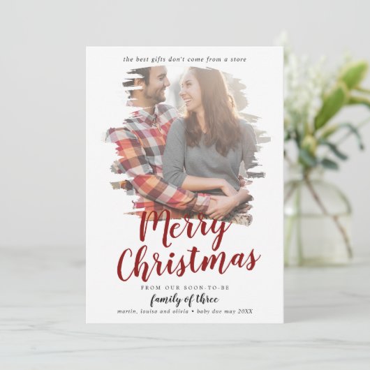 Pensed Red-familie van drie zwangerschapsfoto's Feestdagenkaart (Staand voorkant)