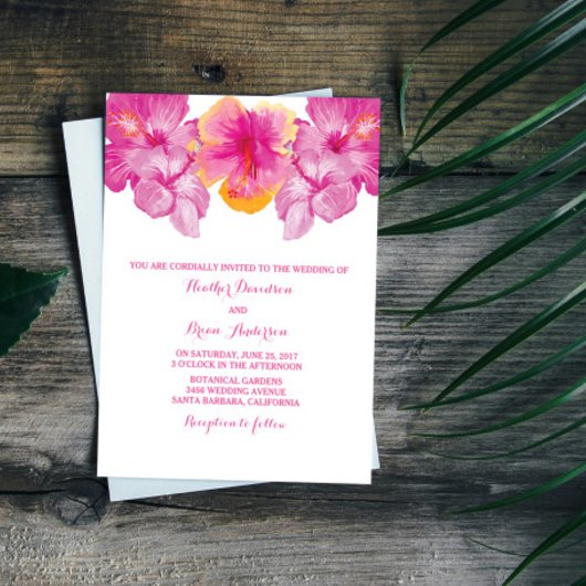 Penseded Hibiscus Wedding Uitnodiging