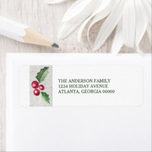 Penseded Holly and Berries Holiday Etiket